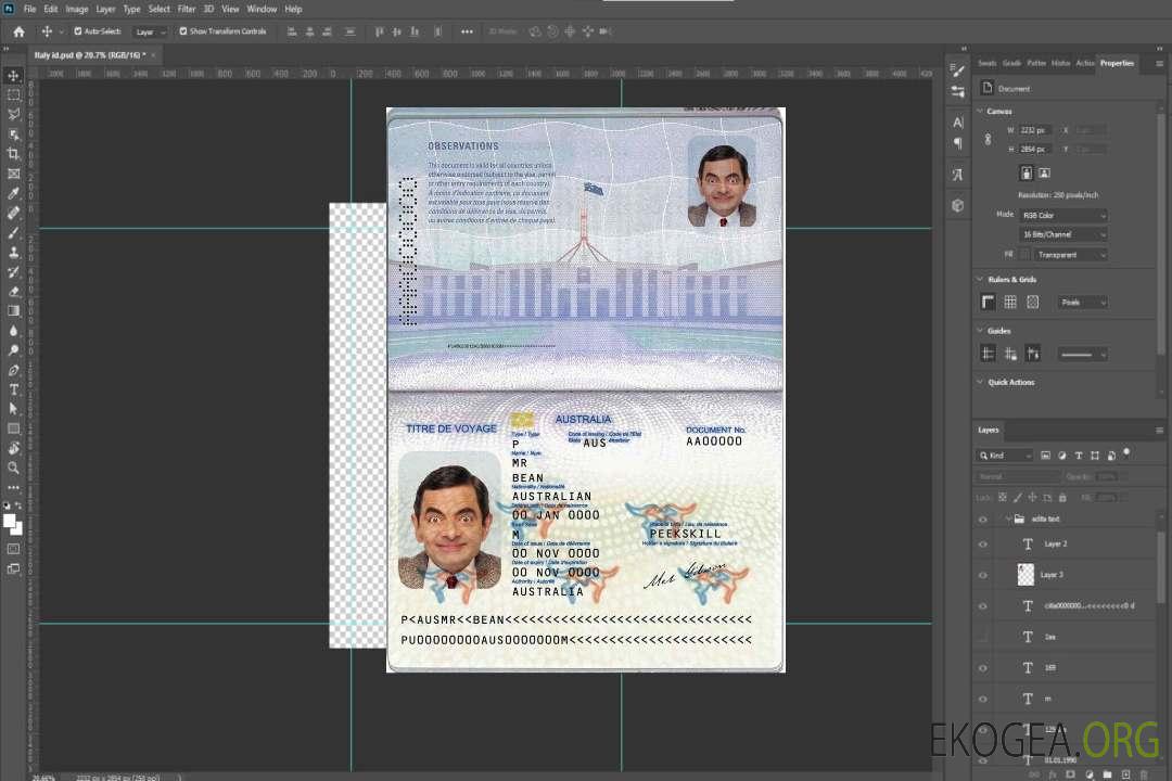 Passeport australien (document de voyage pour la convention) template